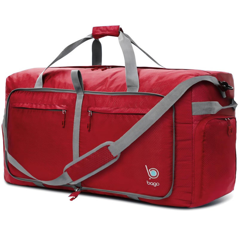 Bago Large Foldable Duffel Bags for Traveling Women & Men - 100L Packable Duffle Bag for Travel with Shoe Compartment - Water Repellant, Heavy Duty, Lightweight Folding & Collapsible (Red) - Image 1